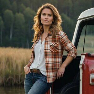 Rue21 Checkered Shirt in Brown and Orange